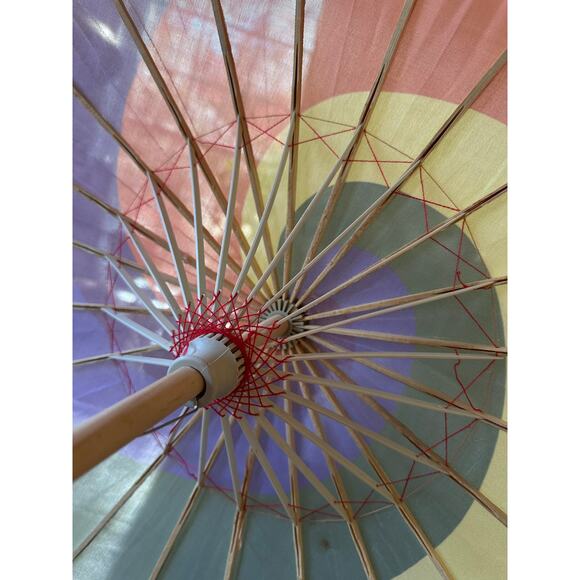 Traditional Vintage Japanese umbrella whirlpool 22” wood handle rainbow Chinese - Picture 10 of 16
